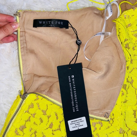White Fox Venice Lace Mini Dress Citrus Yellow - Picture 5 of 8